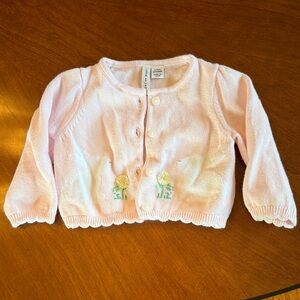 Janie and Jack Light Pink Knit Cardigan with Bunny / Floral Embroidery